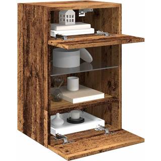 væghængte skabe til TV 2 stk. med LED-lys 40x30x60,5 cm antikt træ