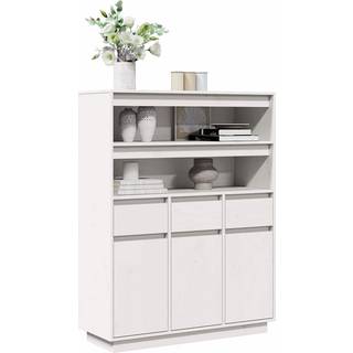 Højskab 89X34X116,5 Cm Massivt Fyrretræ - Hvid