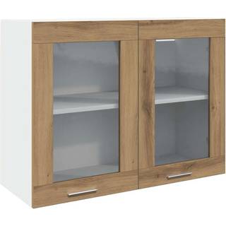 hængende vitrineskab "Lyon" håndlavet eg 80x31x60 cm konstrueret træ