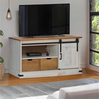 tv-bord HALDEN med skydedør 110x40x60 cm massivt træ hvid