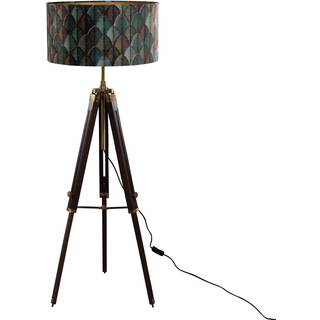 Messing gulvlampe med fløjlslampeskærm, bladmønster og guld indvendig 50/50/25 - Simplo