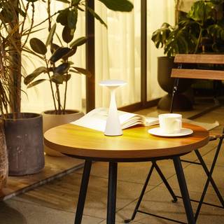 Lindby LED genopladelig bordlampe Evelen, hvid, IP54, CCT