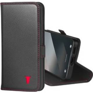 Galaxy S25 Leather Case (with Stand function) - Black with Red Detail