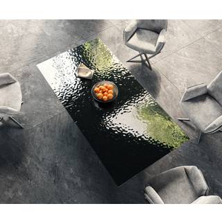 Esstisch Edge 200x100 Reliefglas Rauchschwarz 3D-Design Kreuzgestell Rechteck Edelstahl - Schwarz
