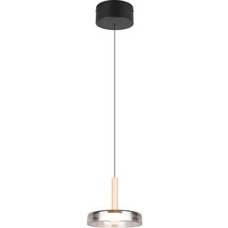 LED-hængelampe Celeste, krom/træ, Ø 22 cm, glas, dæmpbar