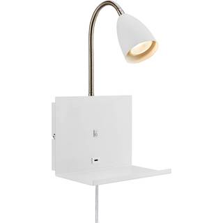 Cuarto væglampe, hvid 30 cm jernstik USB-port hylde