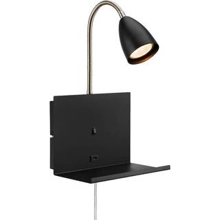 Væglampe Cuarto sort 30 cm jernstik USB-port hylde