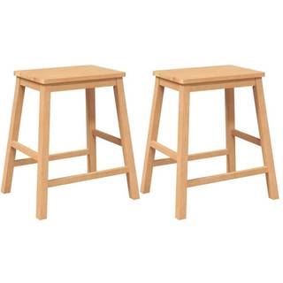 Barstole Med Hynder Massivt Gummitræ - Naturfarvet