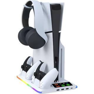 iPlay Cooling Stand til PS5 & PS5 Slim med plads til PS5 controllere samt headphones. Hvid