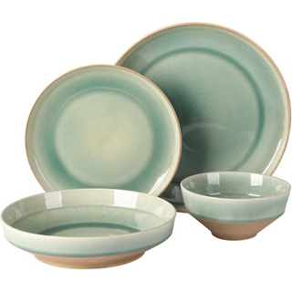 Gibson Elite Hailstone 16 stykker stentøjsreaktiv glasur (service til 4) keramiske plader og skåle -middagssæt - tropisk grøn