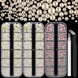 4000pcs fladback rhinestones og halve runde perler s?t #41 Multi size glas AB krystaller plast flad ryg beige kuppel perle med pickup blyant og p