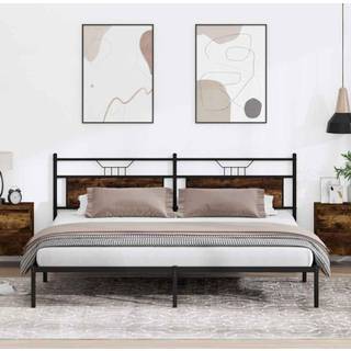 Sengeramme Uden Madras Konstrueret Træ Røget Eg - med hovedgærde / 200 x 200 cm