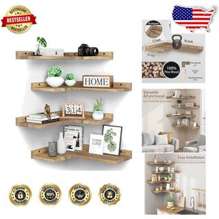 4 Etagers Flydende Hj?rnehylder S?t med 4 Rustik Fyrretr? Flydende Hj?rne V?ghylde til V?g D?cor Opbevaring L Formet Hj?rnehylde V?gmontering til