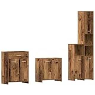 møbelsæt til badeværelse 4 dele konstrueret træ antikt træ