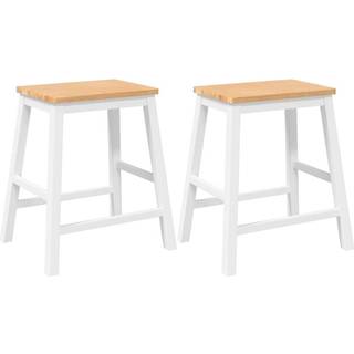 Barstole Med Hynder Massivt Gummitræ - hvid og naturfarvet