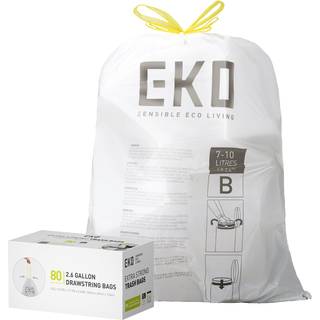 Eko Easy-Dispense Roll 80 Count Extra-Strong Drawstring Lille papirkurvpose 2,6 gallon papirkurvpose (7-10L) 1 Pack White Code B