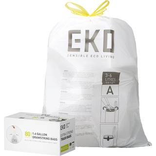 EKO Easy-Dispense Rulle 80 Antal Ekstra st?rk sn?re Lille affaldspose 1,6 gallon affaldspose (3-6L) 1 pakke hvid Kode A
