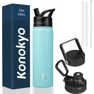 Konokyo 22 oz vandflasker i rustfrit st?l med 3 l?g sportsisoleret vandflaske turkis