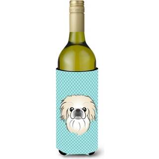 Checkerboard Blue Pekingese Wine Bottle Beverage Isulator Hugger BB1159Literk