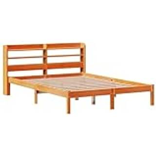 sengeramme med sengegavl 135x190 cm massivt fyrretræ gyldenbrun