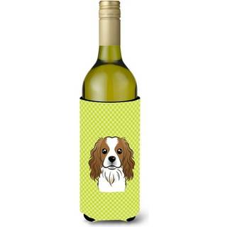Checkerboard Lime Green Cavalier Spaniel Wine Bottle Beverage Isulator Hugger BB1286Literk