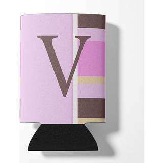 Bogstav V Initial Monogram - Pink Stripes d?se eller flaske drikkevare isolator Hugger