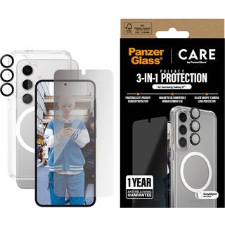 Samsung Galaxy S25 Edge - CARE by PanzerGlass 3-i-1 FLAGSHIP Bundle - Cover / Privacy Skærmbeskyttelse (UWF) / Kamerabeskyttelse - Gennemsigtig / Hvid