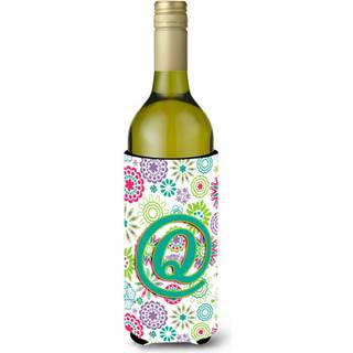 Brev q Blomster Pink Teal Green Initial Wine Bottle Beverage Isulator Hugger CJ2011-Qliterk