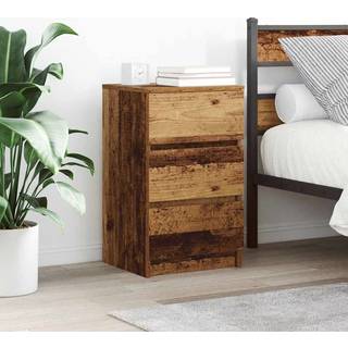 sengebord med 3 skuffer 39x35x65 cm gammelt træ-look