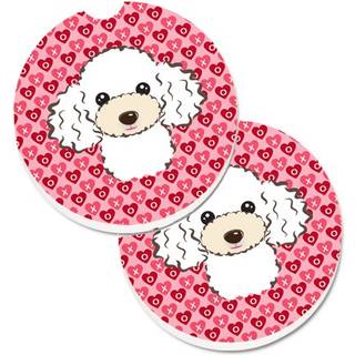 """" Caroline's Treasures White Poodle Hearts Set med 2 Cup Holder Car Coasters 2.56 Multicolor """"