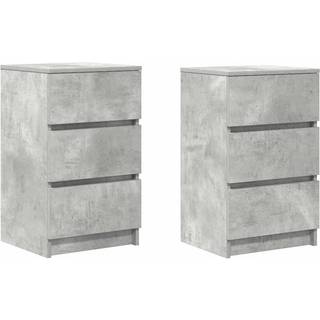 Sengeborde Med 3 Skuffer 39X35X65 Cm Etræsfarve - 2 / Betongrå