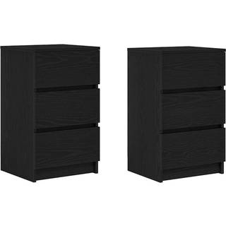 Sengeborde Med 3 Skuffer 39X35X65 Cm Etræsfarve - 2 / Sort