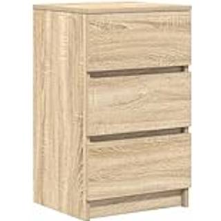sengebord med 3 skuffer 39x35x65 cm sonoma-eg