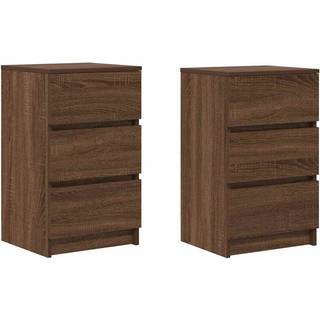 Sengeborde Med 3 Skuffer 39X35X65 Cm Etræsfarve - 2 / Brun eg