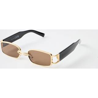 Mens Black Gold Metal Detail Rectangular Sunglasses