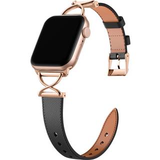 Apple Watch (38/40/SE/41/42mm) Neutralt Kunst Læder Rem - Sort / Rose Gold