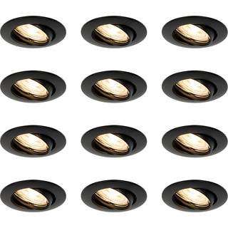 Sæt med 12 sorte GU10 indbyggede spots 35 mm - Edu