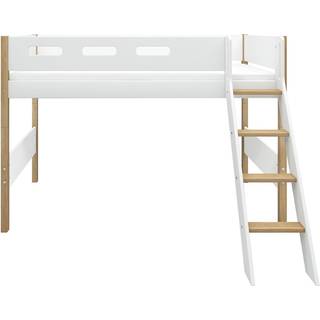 Højseng 143 Cm Med Stige Og Sengehest, 90x200 Cm, Hvid/eg