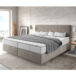 Boxspringbett Dream-Well Mikrofaser Beige 200x200 cm mit Taschenfederkernmatratze und Topper Visco