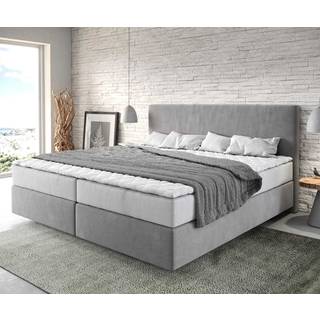 Boxspringbett Dream-Well Mikrofaser Grau 200x200 cm mit Taschenfederkernmatratze und Topper Visco