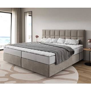 Boxspringbett Dream-Fine Mikrofaser Beige 200x200 cm mit Taschenfederkernmatratze und Topper Visco