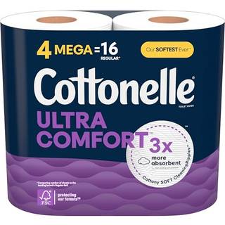 Cottonelle ultra komfort bl?dt toiletpapir 4 mega ruller (4 mega ruller = 16 almindelige ruller) 244 ark pr. Rulle