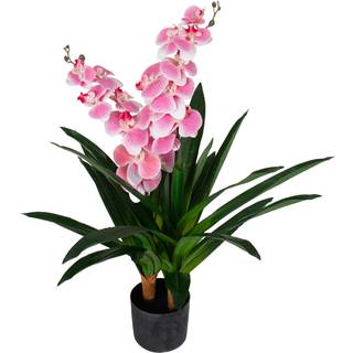 Kunstig Orkidé - 90 cm - 2-grenet - Pink blomster - Kunstig blomst i sort potte