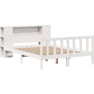seng med reol uden madras 150x200 cm massivt fyrretræ hvid