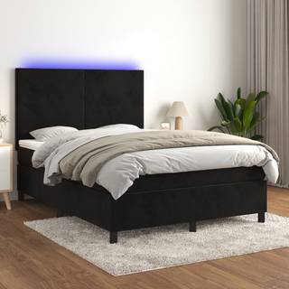 kontinentalseng med LED-lys 140x190 cm fløjl sort