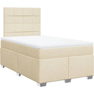 Kontinentalseng Med Madras Stof Farvet Creme - Blok med firkanter / 120 x 190 cm