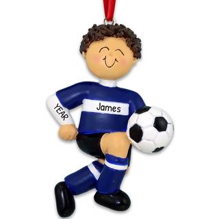 Personaliserede fodbold ornamenter 2024 - fodbold ornamenter til drenge brunette i bl? fodbolduniform unikke fodboldgaver brugerdefineret fodbold