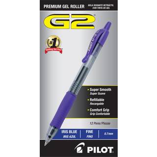 Pilot G2 Premium Gel Roller Pens Fin Point 0,7 mm Iris Blue Pack med 12