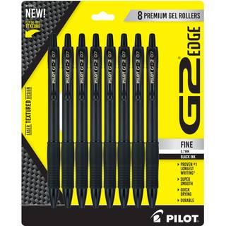 Pilot G2 Edge Premium Gel Roller Pens Fin Point 0,7 mm sort pakke med 8