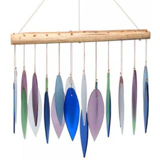 Blue Handworks Mountain Ridge Glass Chime Sandblasted Glass og fandt træhåndlavet vindklokke